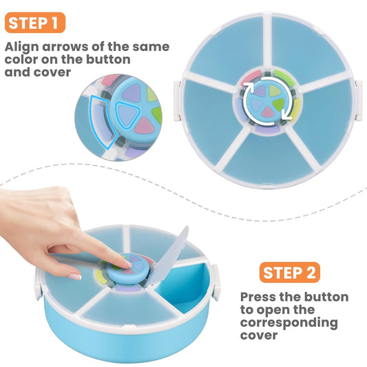 Pawtong Snack Rotator Container Reusable Snack Box with 5 Compartment Dispenser and Lid, Color Matching Opening Lid, BPA and PVC Free, for Home, School, Travel (Purple)