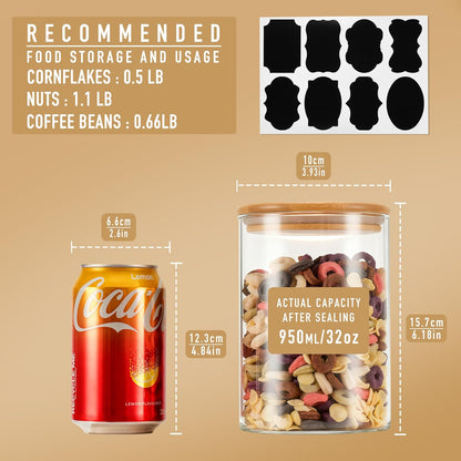 D2scrma 22oz Straight cylindrical Airtight Storage Jars with Bamboo Lid Set of 6 Storage Container Stackable Spice Jar, Kitchen Canister for Sugar, Tea, Cookies and Coffee beans (with Black Lable)