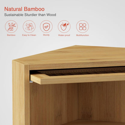 Goozii Corner Bread Box for Kitchen Countertop, Double Layer Large Breadbox for Counter Top, 2 Tier Wooden Farmhouse Homemade Bread Storage Container Holder Keeper for Cabinet (Black Bamboo Wood)