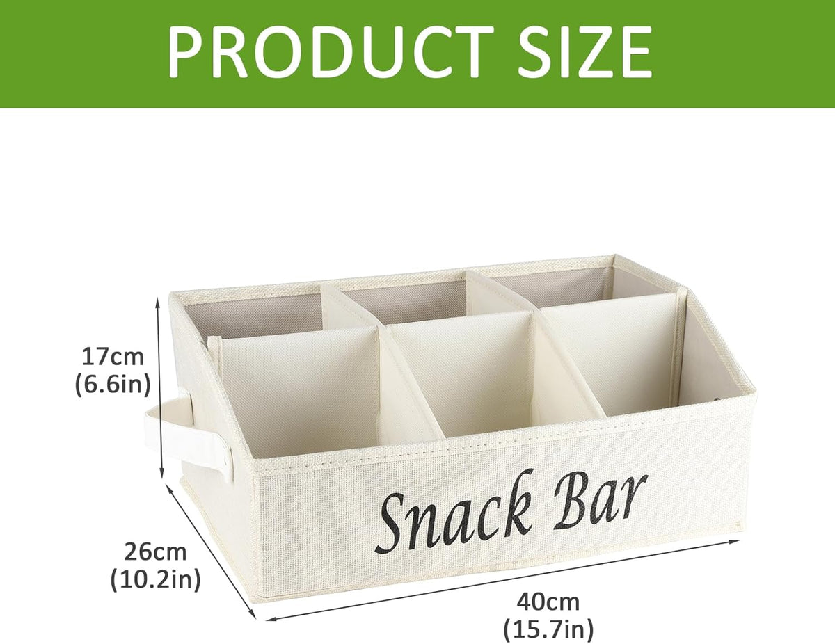Snack Organizer for Countertop, Trapezoid Fabric Snack Bin Holder with Side Handles, 6 Compartment Snack Basket Container, Lightweight Snack Bar Station Organizer, Kitchen Pantry Storage-Black