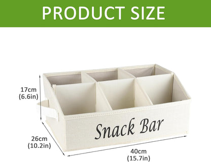 Snack Organizer for Countertop, Trapezoid Fabric Snack Bin Holder with Side Handles, 6 Compartment Snack Basket Container, Lightweight Snack Bar Station Organizer, Kitchen Pantry Storage-Black
