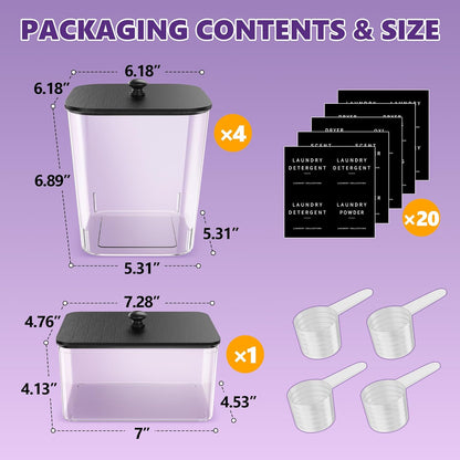 4 Pack Laundry Pods Container, Clear Laundry Room Organization Containers Essentials, Large Detergent Powder Storage Containers Black Wooden Lids & Labels Signs, Home Acrylic Laundry Pods Holder