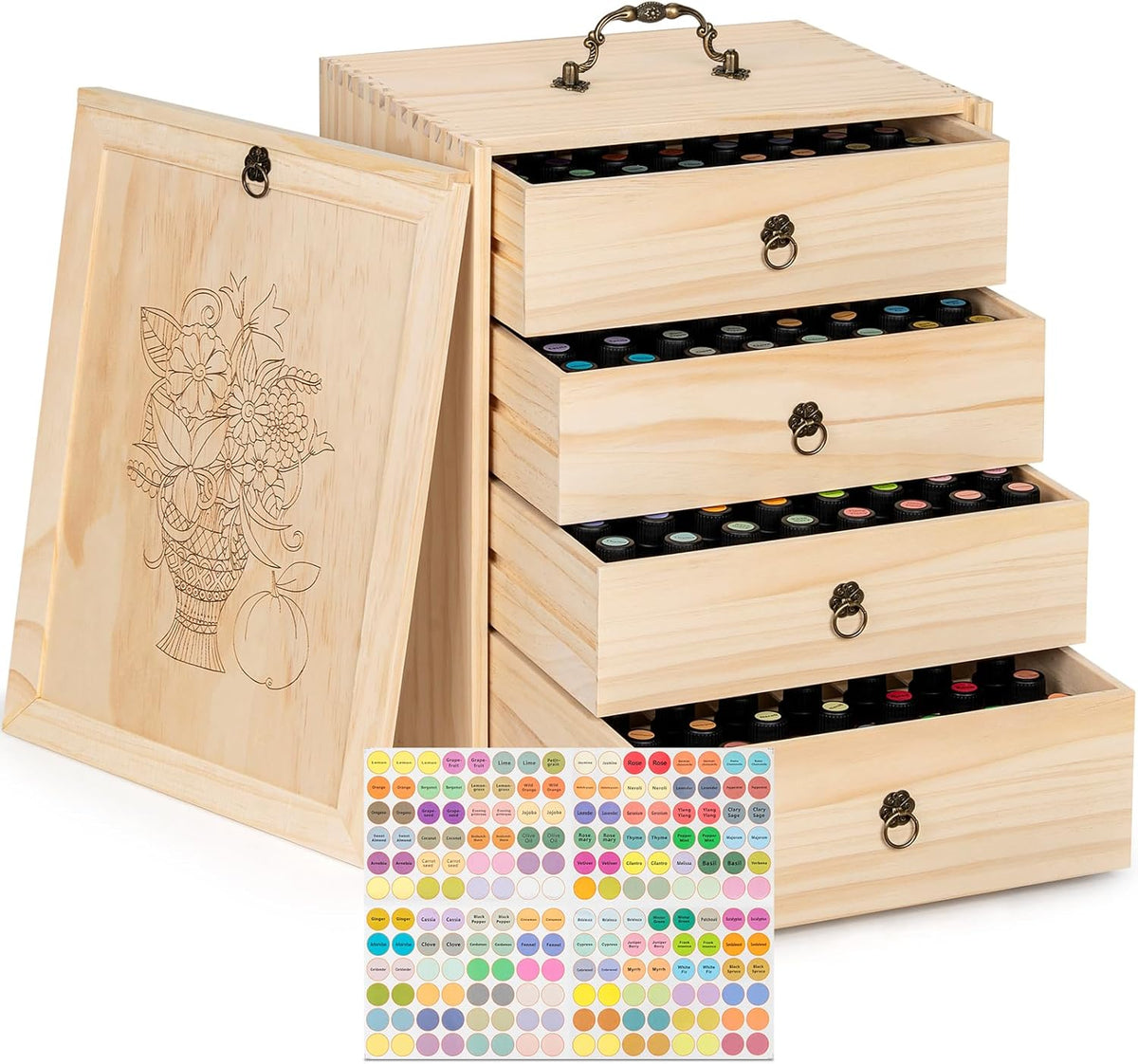 TORIBIO Essential Oil Storage Box for 60 Bottles, Wooden Essential Oils Holder Organizer Holds 5-30ml for Young Living & Doterra Bottles