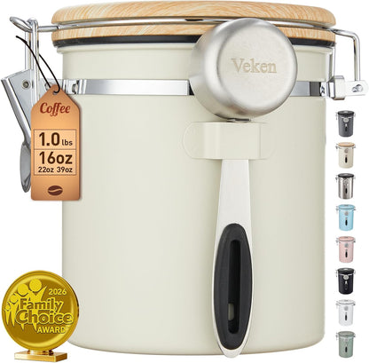 Veken Coffee Canister, 39OZ Large, Mothers Day Gifts For Women, Airtight Stainless Steel Food Storage Container for 2.2lbs Coffee Beans, Ground, Sugar, Tea, Flour, Cereal,Kitchen Bar Accessories,Cream