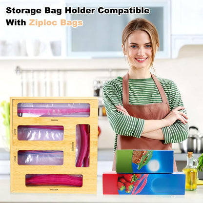 Bag Storage Organizer Compatible with Ziploc | Gallon, Quart, Sandwich & Snack Sized Slider Bags,Bamboo Organizer For Drawer,13.7"L*11.8H"*3.1W"