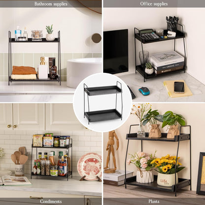 ANBOXIT Countertop Coffee Station Organizer, 2 Tier Wooden Shelf for Coffee Bar Accessories, Condiment Storage Caddy for Kitchen, Home, Office - Brown