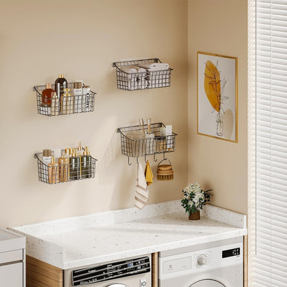 Sonyabecca 6 Pack Hanging Wall Basket for Organizing, Large Wire Basket for Storage Pantry with 5 S Hook+6 Adhesive Hook, Wall Mounted Shelf for Kitchen Bathroom