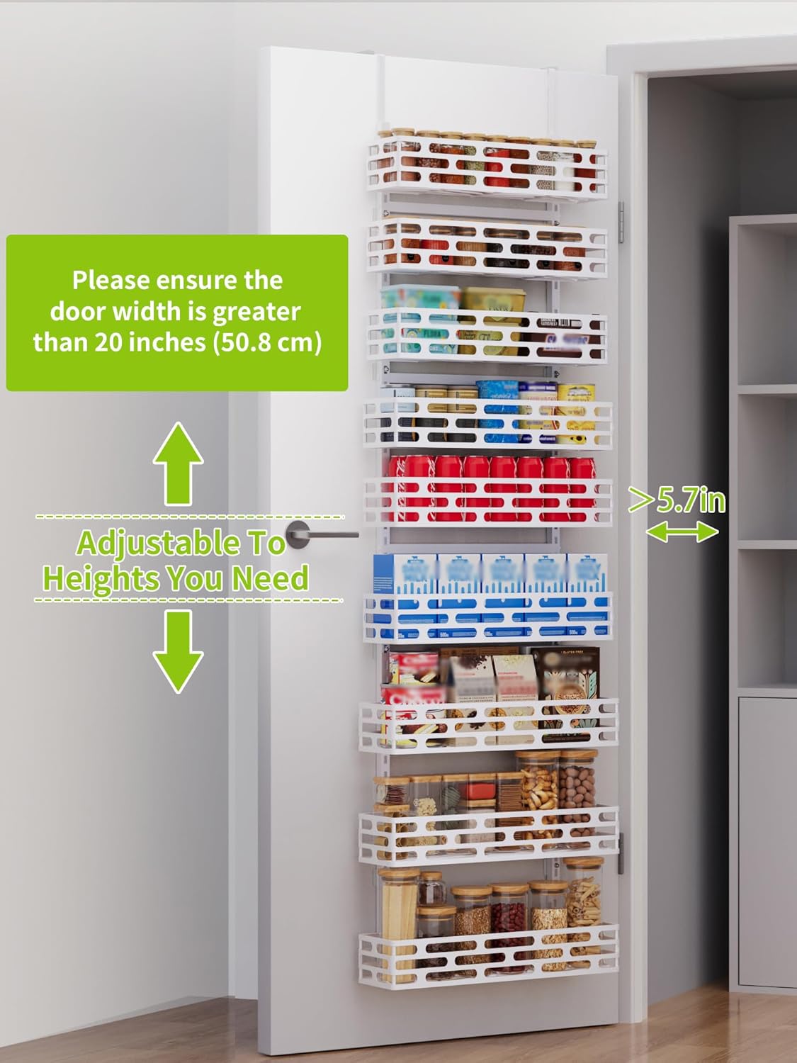 6-Tier Over the Door Pantry Organizer, Pantry Organization And Storage, Hanging Storage Organizer Spice Rack Metal Shelving for Home & Kitchen, Office Laundry Room Bathroom Black