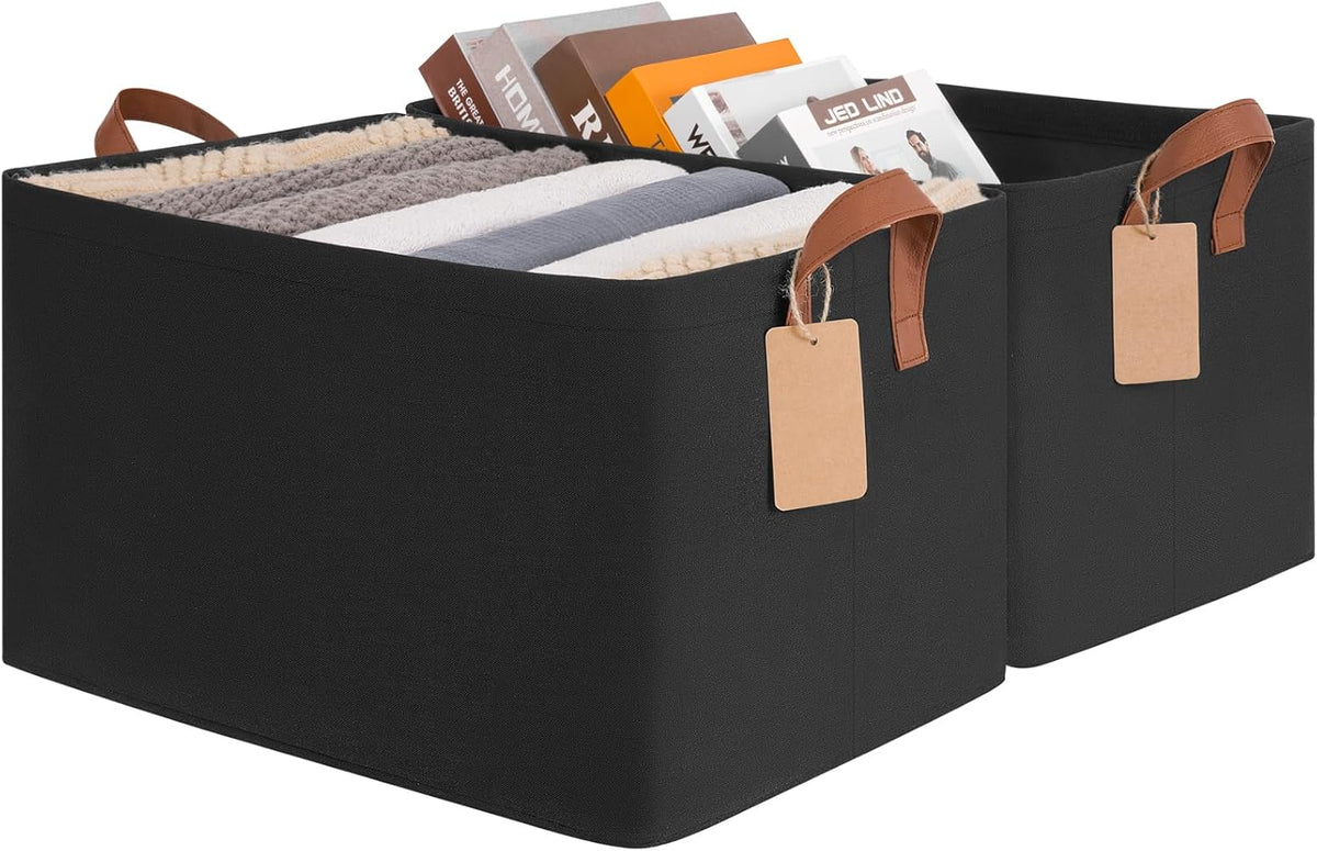 CHICVITA Large Storage Baskets for Shelves, Fabric Storage Bins with Metal Frame, Closet Organizers and Storage Boxes for Clothes Toy, Beige