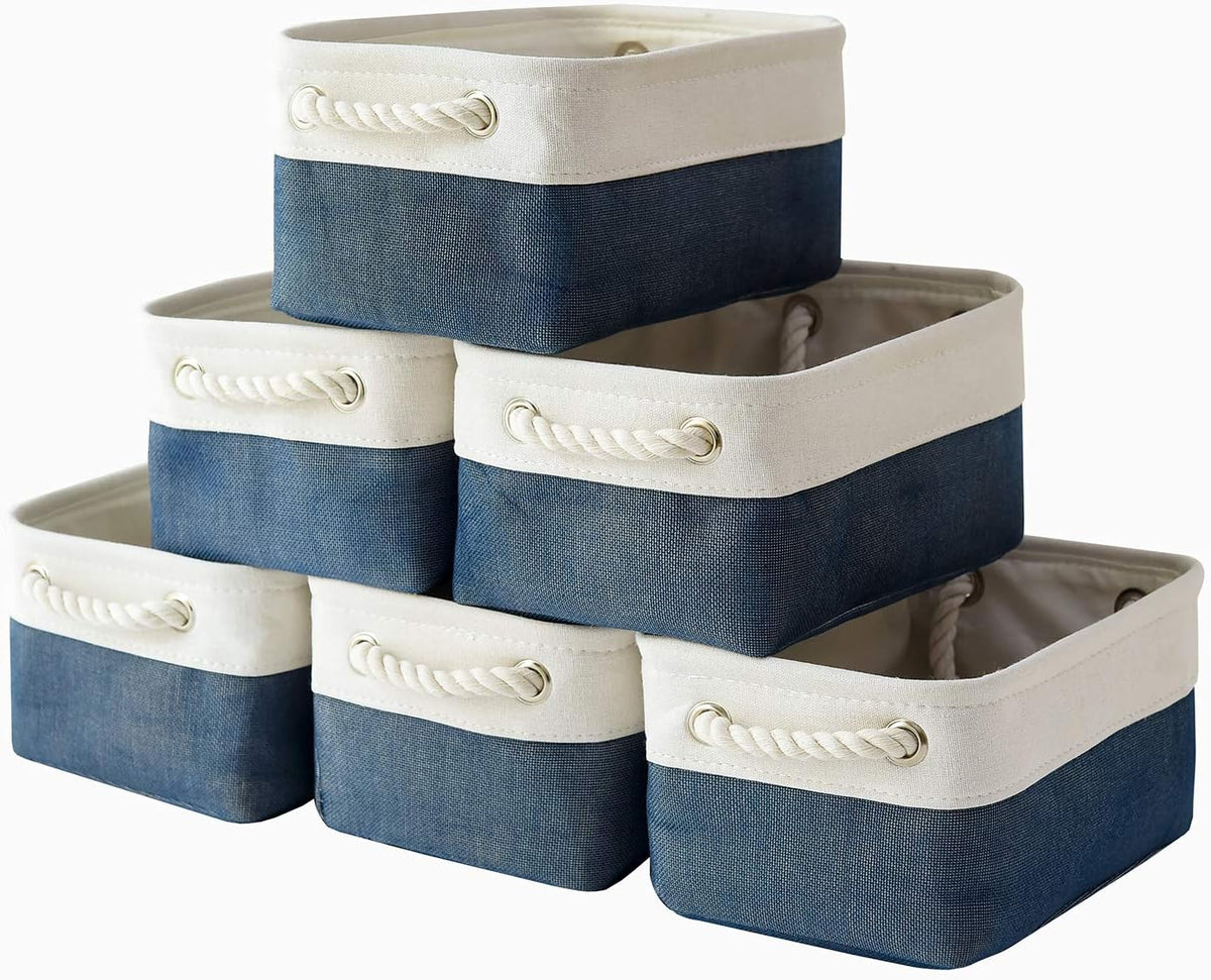 Fabric Storage Bins 12x8x5 inch [6-Pack] with Rope Handles - Decorative Baskets for Organizing
