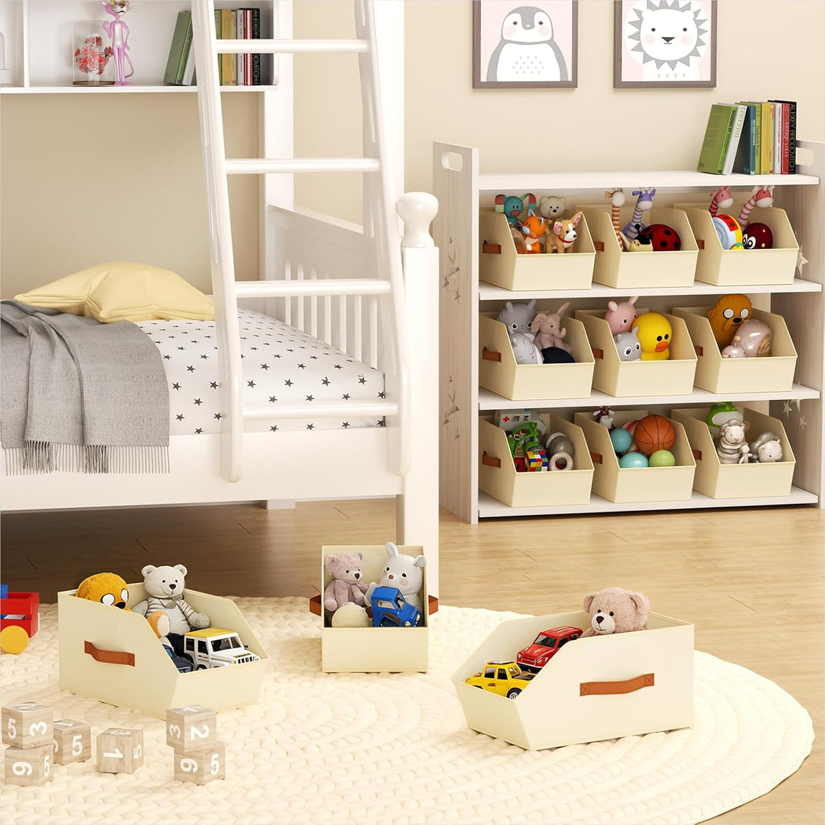 Homsorout Fabric Closet Storage Cubes - Square Storage Bins with Dual Handles for Clothes, Towels, Toys, Cube Storage Organizers for Bedroom, Nursery, Shelves, Closet, Small Spaces, Beige