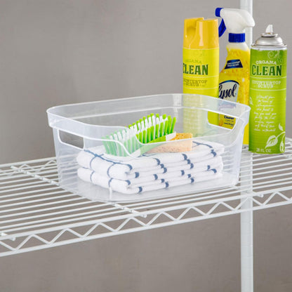 Sterilite 7 x 11 x 14.25 Inch Polished Open Scoop Front Storage Bin with Comfortable Carry Through Handles for Household Organization, Clear