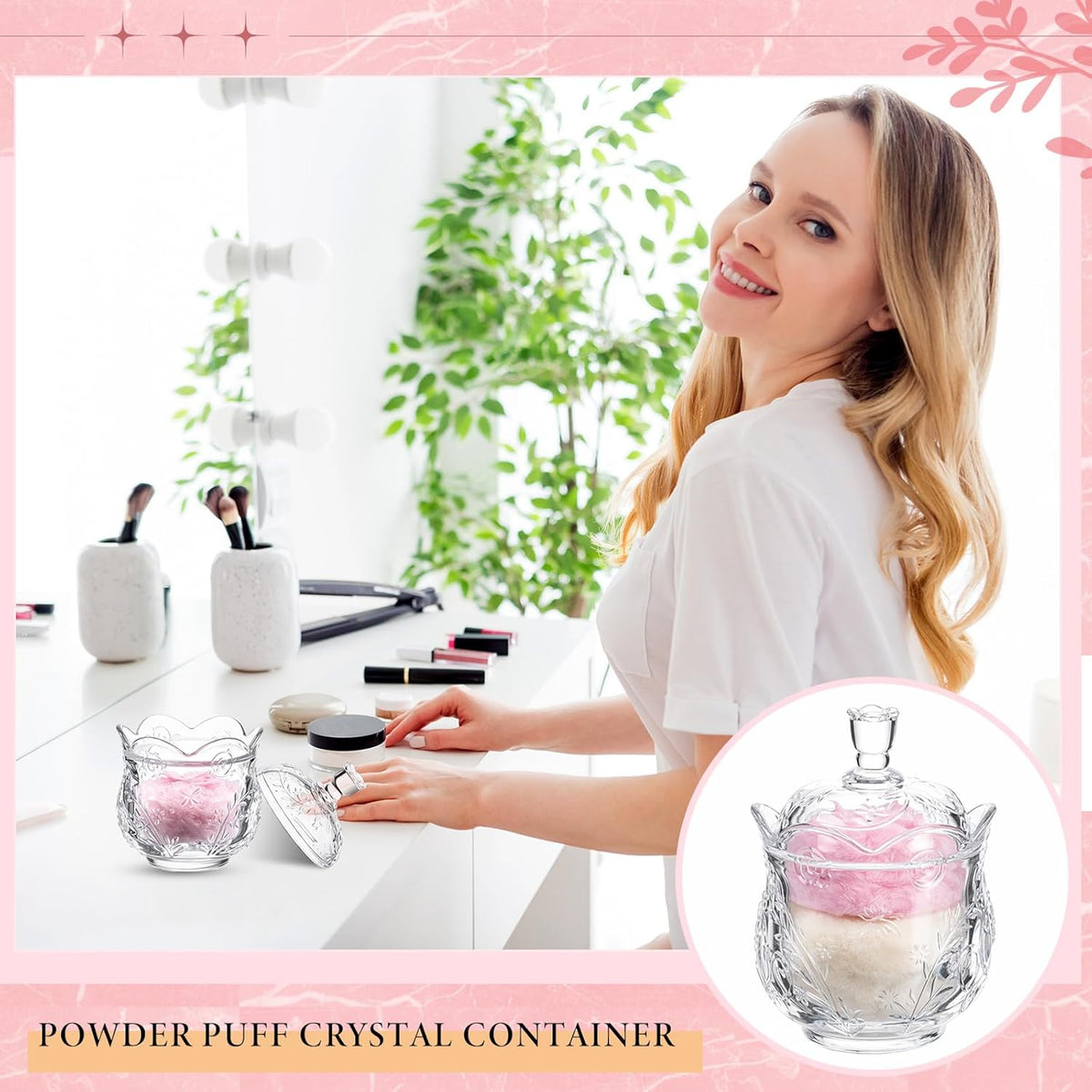 Tioncy 3 Pcs Large Body Powder Puff and Container Valentine's Day gift Powder Container with Puff Crystal Case Soft Washable Reusable Velour Face Body Glitter Wet Dry Makeup (Classic,Clear)