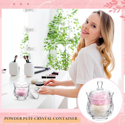 Tioncy 3 Pcs Large Body Powder Puff and Container Valentine's Day gift Powder Container with Puff Crystal Case Soft Washable Reusable Velour Face Body Glitter Wet Dry Makeup (Classic,Clear)