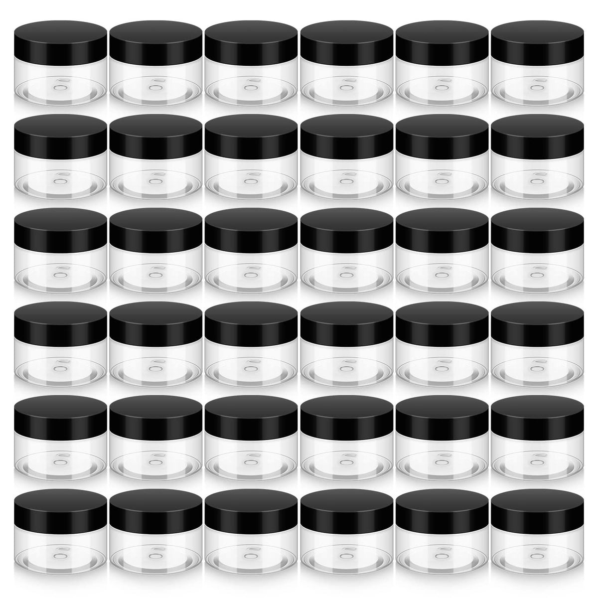 Loretoy 36 Pack 2 OZ Plastic Jars with Lids, BPA Free, Reusable, Refillable Transparent Cosmetic Containers for Bath Salts, Cosmetics, Powders, Beauty Product and Small Accessories
