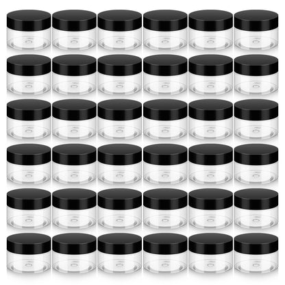 Loretoy 36 Pack 2 OZ Plastic Jars with Lids, BPA Free, Reusable, Refillable Transparent Cosmetic Containers for Bath Salts, Cosmetics, Powders, Beauty Product and Small Accessories