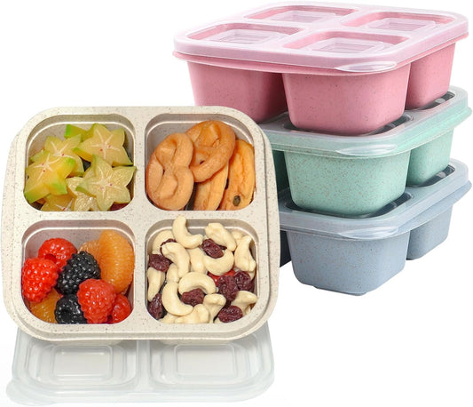 LCHLZZ Snack Containers, Divided Bento Snack Box, 4 Compartments Reusable Meal Prep Lunch Containers for Kids Adults, Food Storage Containers for School Work Travel