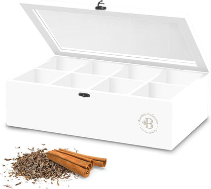 Tea Bag Organizer with Drawer - Bamboo Tea Box Organizer, 8-Compartment Tea Storage Box with Acrylic Lid and Magnetic Closure, Tea Box for Kitchen Counter, Gifts for Mom, Wife, Tea Lovers