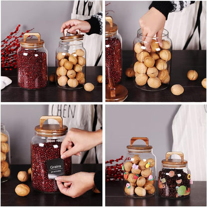 SAIOOL Glass Jars with Airtight Lid [Set of 4],Kitchen Canisters, Borosilicate Storage Containers,Retro Design, jars for Candy,Cookie,Rice,Sugar,Flour, Flour,Pasta,Nuts and Spice Jars