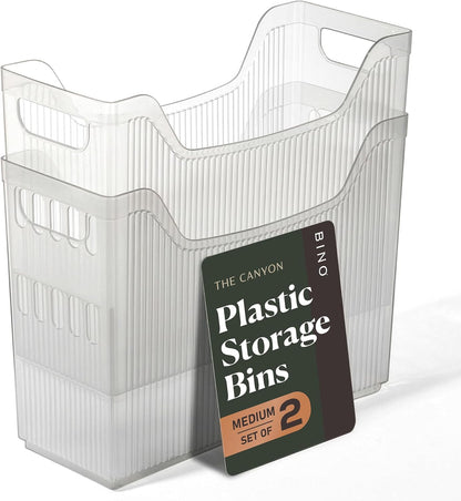 BINO | Plastic Storage Bins, Narrow - 2 Pack | THE CANYON COLLECTION | Clear Storage Bins for Organization | Clear Containers for Pantry | Fridge & Freezer Organizer Bin | Cabinet & Pantry Organizers