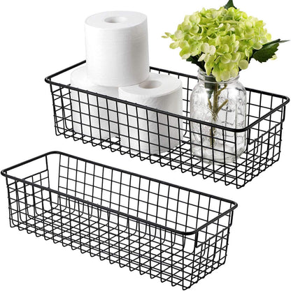 SheeChung Farmhouse Metal Wire Bin Basket with Wall Mount - Small, - Portable Hanging Wall Basket, Rustic Home Storage Organizer for Cabinets, Pantry, Closets, Bathroom, Kitchen,Bedroom(Black)