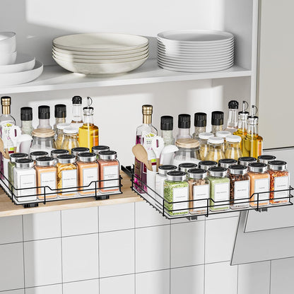 BOIVSHI 2-Tier Spice Rack, Pull Out Cabinet Organizer Spice Racks Height Adjustable Heavy Duty Metal Basket for Inside Cabinets & Pantry Closet(9.5''Wx10.5''Dx9.5''H)
