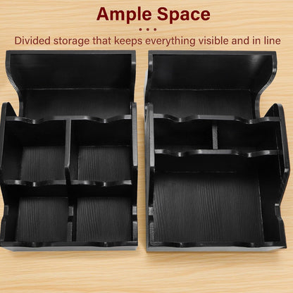 WRINGKIT Set of 2 Black Coffee Station Organizer for Countertop, Wood Cup Condiment Station with 9 Compartment, Coffee Bar Organizer Caddy Holder for Pods Syrup Stirrers Teabags Storage, Two-in-One