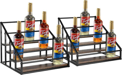Coffee Syrup Organizer Rack, Liquor Bottle Display Shelf, Spice Racks, 4-Tier 16 Syrup Bottles Holder Stand for Coffee Bar Kitchen Small Wine Rack for Bar Family Storage for Syrup Wine Dressing