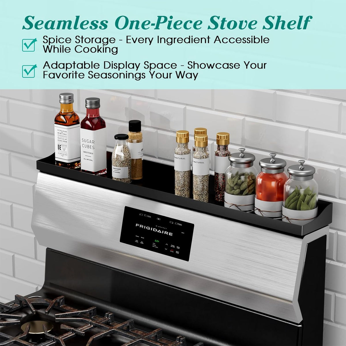 Magnetic Stove Top Shelf, Over the Stove Shelf Spice Rack & Spice Organizer – 30" Heat Resistant Silicone Stove Shelf, No Drill Kitchen Storage Organizer for Gas/Electric Stoves & Small Kitchens