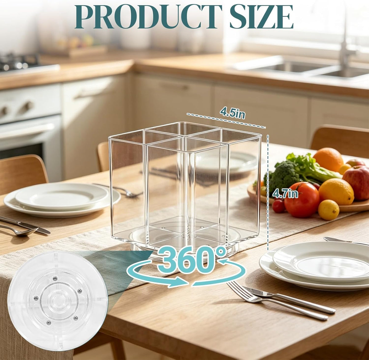 Sauce Packet Organizer with 360° Turntable, Clear Plastic Condiment Packet Holder with Dividers,Organizer and Storage for Ketchup Packets,Mayo Packets,Hot Sauce,Seasoning,Drink Packet,Square