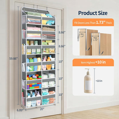 Yecaye Over The Door Organizer, 5 Tier Extra Large Behind Door Storage of 10 Compartments, 80lbs Heavy Duty Door Organizer Hanging with Clear Window for Closet Bedroom Pantry Bathroom, Grey