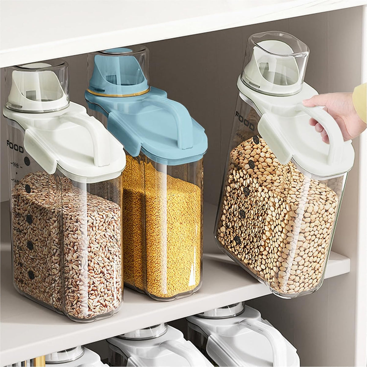 LANGMINGDE Cereal Containers Storage, 2.8L/95oz Airtight Large Dry Food Storage Containers with Pouring Spout Measuring Cup for Snacks Grain Rice,BPA Free Dispenser Plastic Bin