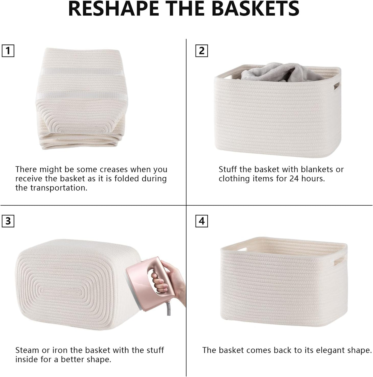 4 Pack Storage Baskets for Organizing, Woven Baskets for Shelves - Perfect for Toys, Books, Towels, and Clothes, Durable Gift Basket Bins Toy Storage, 12.7''Lx9''Wx7.8''H, Brown & White