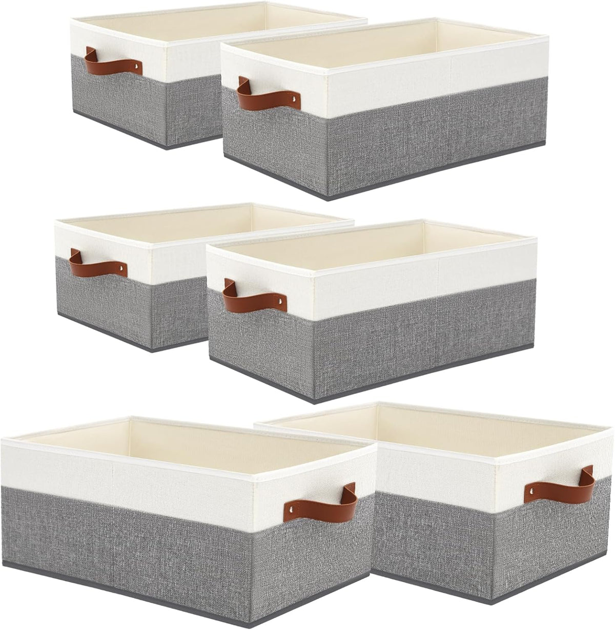 Large Capacity Storage Bins Closet Organizer for Shelves, Fabric Closet Storage Baskets Boxes with Leather Handles for Organizing Clothes, Sheets, Jeans, Toys, Books (Grey)