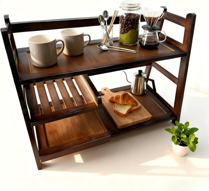 3 Tier Bamboo Matcha Station, coffee station organizer Shelf for Kitchen Countertop, Tea Bar - Matcha Powder, Tools & Cup Organizer for Matcha Lovers, Home Baristas.