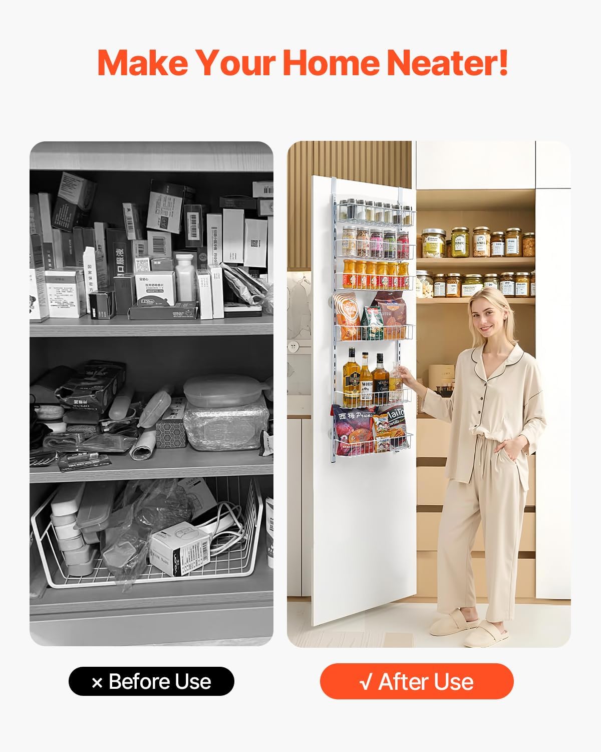 VEVOR Over the Door Pantry Organizer, 10-Tier Pantry Organization and Storage, Heavy-Duty Steel Hanging Spice Rack, Adjustable Wall Seasoning Shelves, for Home Kitchen Laundry Room Bathroom, White