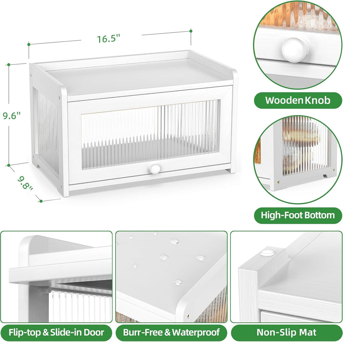 BAMBANG Bamboo Bread Box for Kitchen Countertop, Extra Large Farmhouse Bread Box with 4-Side Clear Panels, Wooden Bread Storage Container for Homemade Bread, Natural