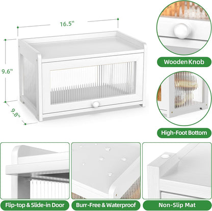 BAMBANG Bamboo Bread Box for Kitchen Countertop, Extra Large Farmhouse Bread Box with 4-Side Clear Panels, Wooden Bread Storage Container for Homemade Bread, Natural