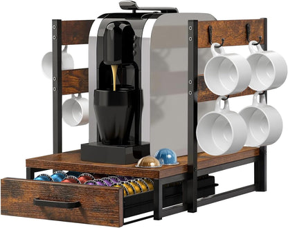 Evermagin K Cup Holder, 35 Pod Capacity, Coffee Pod Holder Compatible with Keurig, Coffee Station Organizer for Countertop with Cup Rack, Rustic Brown