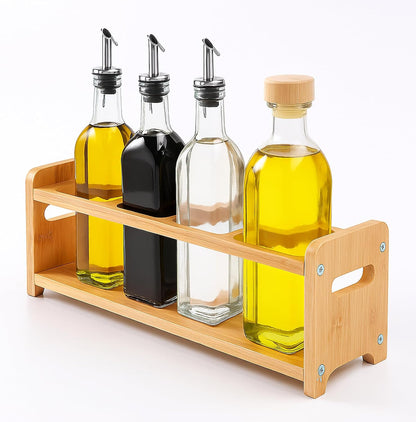 Tissting 4 Hole Solid Wood Spice Rack Oil Bottle Holder | 6cm Square Hole Anti-Slip Multifunctional Countertop Organizer for Olive Oil, Coffee Syrup, Kitchen Seasoning Storage