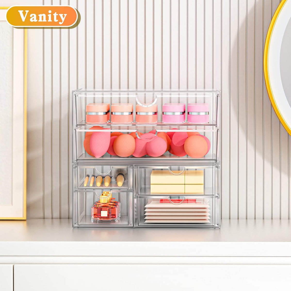 Acrylic Makeup Organizer with 13 Drawers, Bathroom Counter Organizer, Acrylic Organizers, Desk Organizer, Office Supplies, Storage Drawers for Cosmetic, Pencil, Coffee, etc 3 Pack