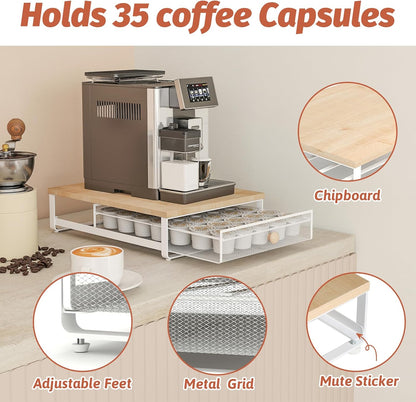 Sedegn Coffee Pod Holder Counter Coffee Vertuo Capsules Storage Organizer with Sliding Drawer Compatible For 35 K-Cup Pods No Assembly Needed Rustic Brown