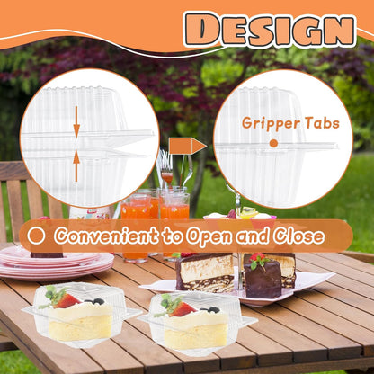 Jizvxe 100 Pack Clear Plastic Square Hinged Food Container,Disposable Plastic To Go Containers with Clear Lids,Cake Slice Containers Clamshell Takeout Tray for Pastry,Salad,Dessert(5.1"x 4.7"x 2.8")