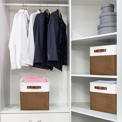 Bagnizer Large Fabric Storage Baskets | 50L Storage Bins, Decorative Linen Closet Baskets with Handles for Organizing, Shelf, Toys, Clothes, Home, Office, Nursery, 17x12x15Inches (Grey&White)