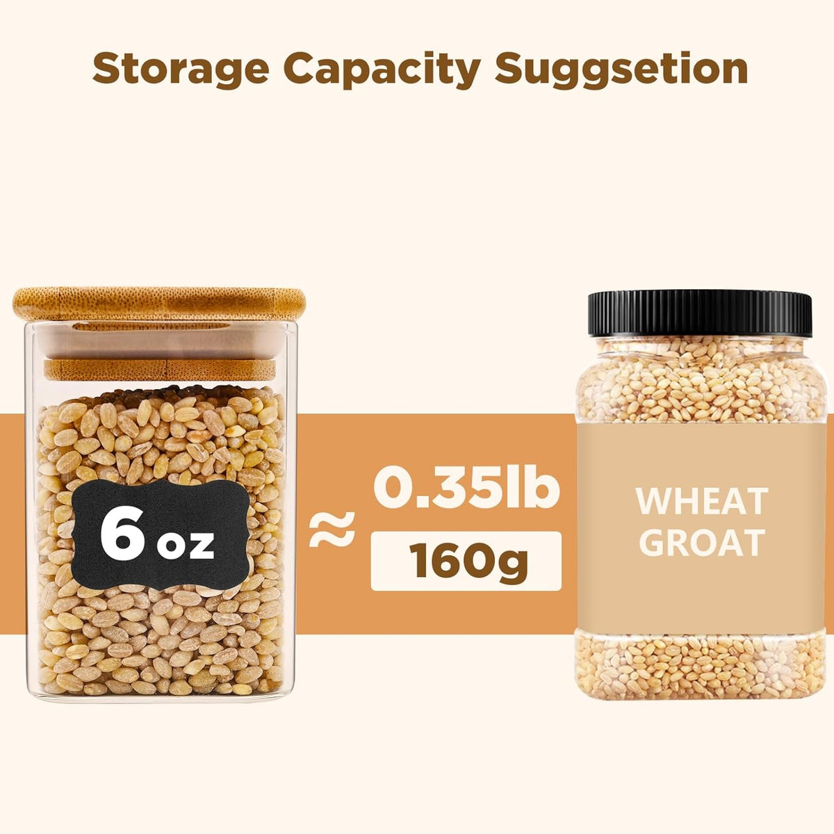 SHOWIN Glass Food Storage Jars Square 37oz, 4 Pack Glass Jars With Bamboo Lids, Kitchen Storage Containers For Spice, Candy, Cookie, Storage For Pantry Organizers
