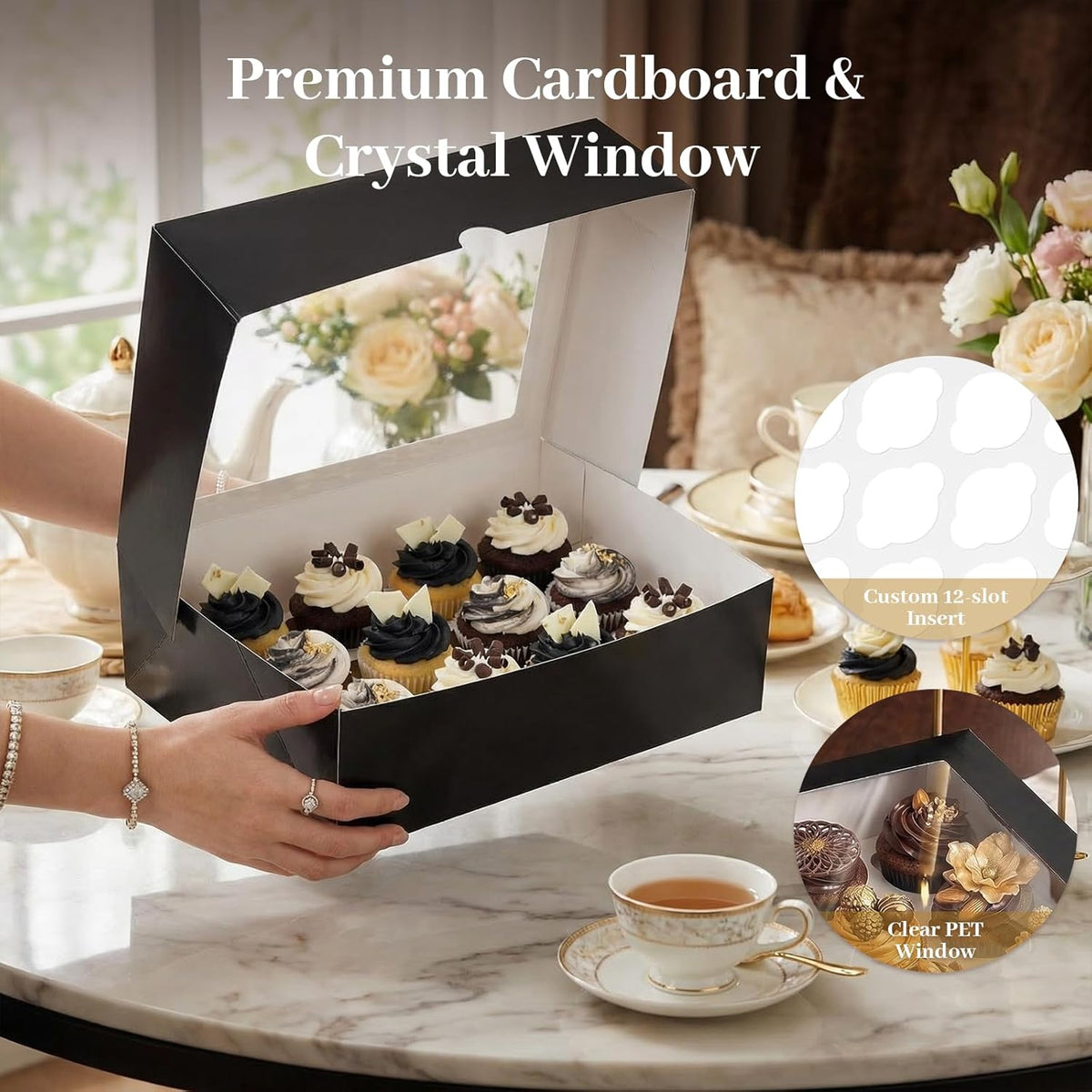 VGOODALL 12 Count Cupcake Boxes, 6PCS Cupcake Container with Window Boxes Holding 72 Pastry Box for Birthday Holiday Party Bakery Supplies 13.2"x9.8"x4"