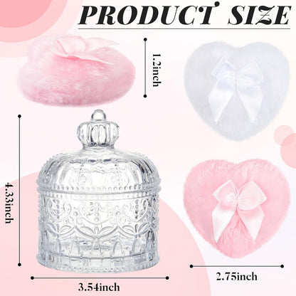 Tioncy 3 Pcs Large Body Powder Puff and Container Valentine's Day gift Powder Container with Puff Crystal Case Soft Washable Reusable Velour Face Body Glitter Wet Dry Makeup (Classic,Clear)