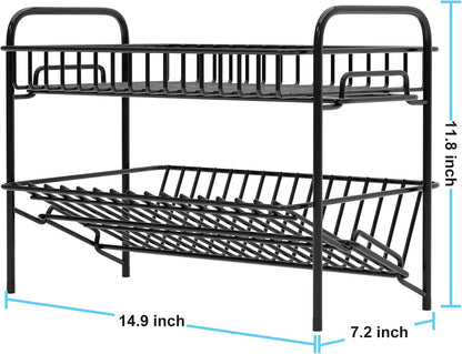 HengLiSam Spice Rack Organizer for Countertop, Heavy Duty Full Solid Metal Kitchen Shelves, 2 Tier Liquor Shelves Freestanding Holder Storage for Kitchen Cabinet Pantry Bottle Rack for Bathroom, Black