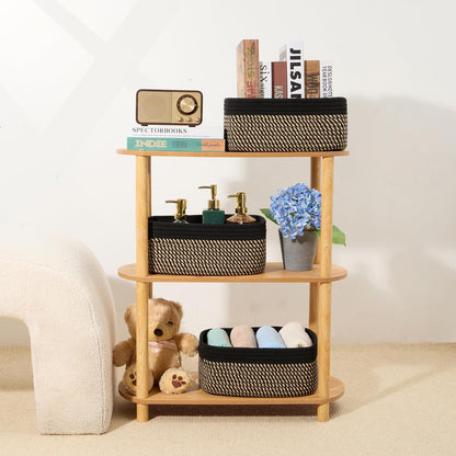 MiniArk Small Storage Baskets for Organizing | Closet Organizer Bins | Shelf Toy Basket | Woven Rope Baskets | Cube Decorative Box | Shallow Basket | L11.5xW7.5xH4.7| Brown