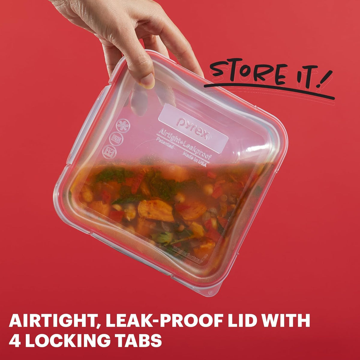 Pyrex Freshlock (4 Cup) Glass Food Storage Containers Set, Airtight & Leakproof Plastic Locking Lids BPA-Free, Meal Prep Containers Set, Freezer Dishwasher Microwave Safe